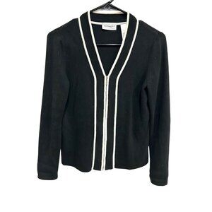 Villager Liz Claiborne Black Zip-Up Cardigan Sweater Size S  Modest Minimalist